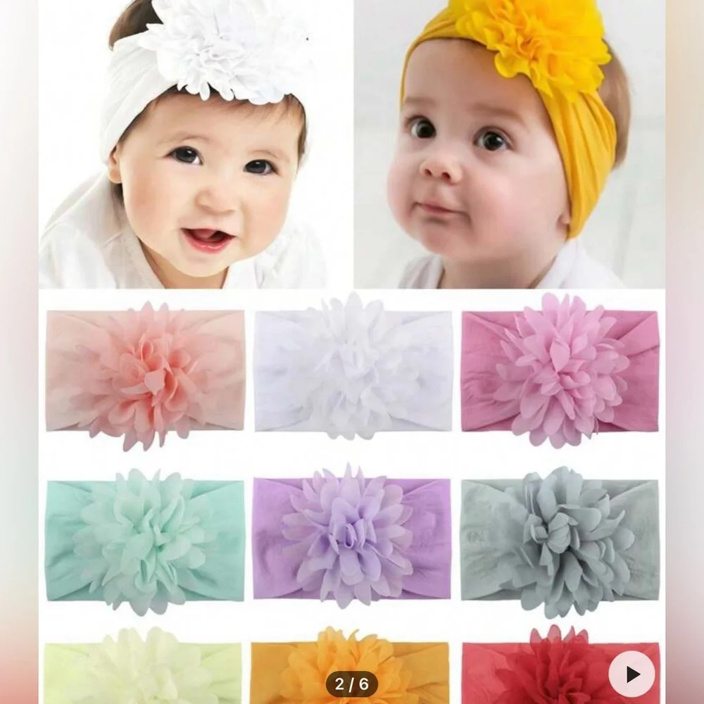 9pcs Nylon Chiffon Flower Baby Headbands N‎ WT